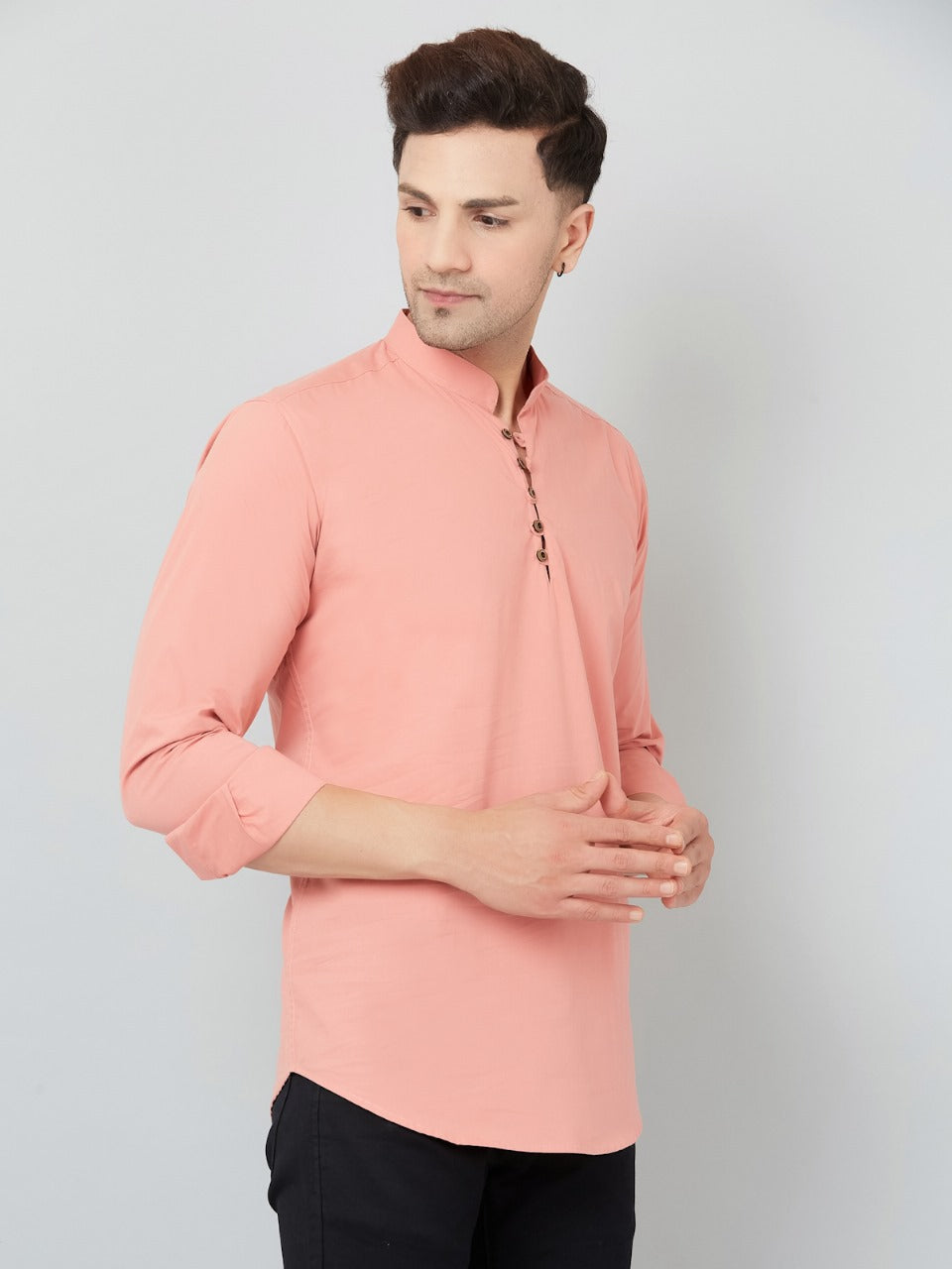 Louis Monarch Men Solid Peach Pure Cotton Straight Short Kurta